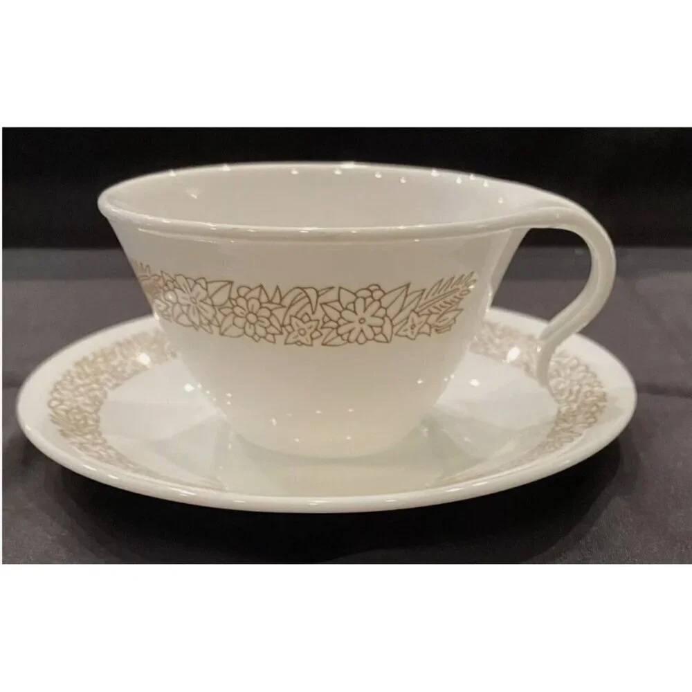 3 Vintage Corelle Woodland Brown cup & saucer sets hook handle Corning 6 pcs EUC